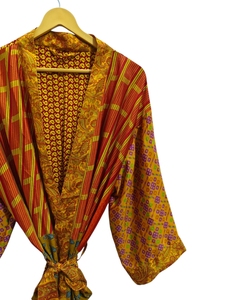 ชุดกิโมโนผ้าไหมลายส่าหรีวินเทจของอินเดียเสื้อคลุมอาบน้ำผ้าไหมเนื้อนุ่มเย็บติดกันชุดกลางคืนหลากสีใส่สบายใส่ในบ้าน - Product Image 3