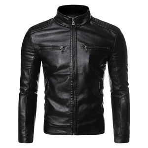 Nueva chaqueta de cuero PU Vintage para hombre con diseño casual Traje de primavera con patrón de letras de bolsillo de motorista para invierno - Product Image 1