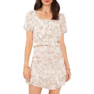 Top Corto Bianco da Donna con Ricamo, Scollo Quadrato, Taglie XS-XL, per la Stagione Autunnale, in Tessuto Chiffon di Seta Lavorato a Maglia - Product Image 1