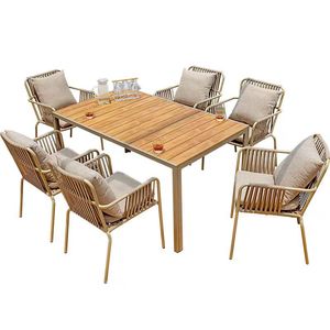 Juego de Mesa de Comedor para Jardín de WPC Impermeable de Alta Gama, Combinación de Asientos Contemporáneos para Patio Trasero, Madera Ecológica al por Mayor - Product Image 4