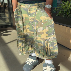 <span class=keywords><strong>Pantaloncini</strong></span> mimetici con strass personalizzati <span class=keywords><strong>pantaloncini</strong></span> <span class=keywords><strong>oversize</strong></span> stilizzati 6 tasche Streetwear larghi <span class=keywords><strong>pantaloncini</strong></span> Cargo mimetici da <span class=keywords><strong>uomo</strong></span> - Product Image 4