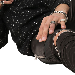 OEM Custom Logo Punk Club Faux Leather Pants <b>Men</b> Zip Biker <b>Jeans</b> Leather Pants Custom Leather Motorcycle Pants for <b>Men</b> Hip Hop - Product Image 5