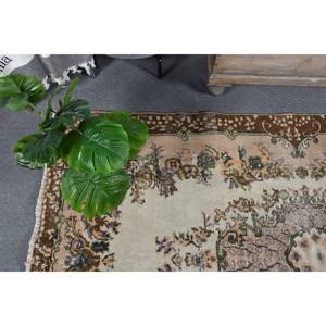 พรมตุรกีสีน้ำตาลเบจแบบวินเทจทำด้วยมือทรงสี่เหลี่ยมผืนผ้าดีไซน์แบบเย็บปะ4'1x7'2ฟุตสำหรับวัยรุ่นที่อาศัยอยู่ผ้าขนสัตว์ยางโพลีเอสเตอร์ - Product Image 3