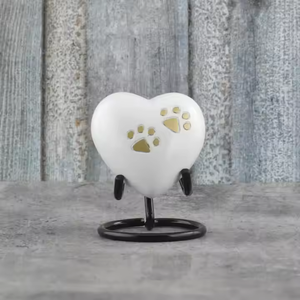 Top Quality Keepsake <b>Heart</b> Urn With <b>Black</b> Powder Coated Stand Purest White Enamel Coated Decorative Keepsake <b>Heart</b> Urns - Product Image 1