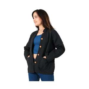 Handmade Black Quilted Cotton <b>Jacket</b> for <b>Women</b> Lightweight Winter Coat Solid Pattern Breathable Party Wear Long Length Printed - Product Image 2