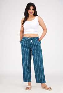 Pyjama long en tissu de coton pour femmes et filles pyjama bleu respirant avec taille élastique style imprimé décontracté pour l'été - Product Image 2