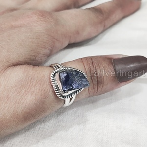 Joyería de piedra en bruto, anillo de mujer, piedra preciosa de tanzanita Natural, piedra natal de diciembre, anillo bohemio, joyería, anillo de Plata de Ley 925 - Product Image 4
