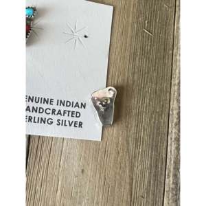 Navajo Handcrafted Multi Stone & <b>Sterling</b> <b>Silver</b> <b>Stud</b> <b>Earrings</b> with Bezel <b>Set</b> Jade and Diamond Accents - Product Image 5