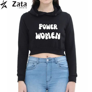 Nueva llegada Sudadera corta con capucha para mujer Tela de punto transpirable Logotipo frontal Longitud corta Ropa de abrigo de moda - Product Image 5