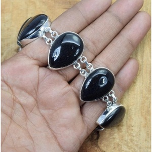 SOUMYA CREATIONS Bracelet à maillons en argent sterling 925 avec pierre précieuse onyx noir, plaqué rhodium, motif goutte d'eau et fleur, or rose - Product Image 1