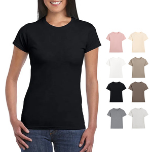 Camiseta de algodón con estampado de mujer gráfico personalizado ajustado con cuello redondo liso elástico negro para mujer camiseta de mujer para hombre - Product Image 1