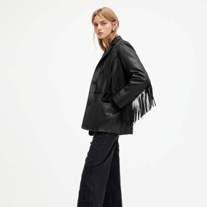 Chaqueta de PU de piel de oveja auténtica ajustada para mujer, ropa de calle larga, prendas de vestir exteriores informales, decoración a rayas, transpirable, venta al por mayor - Product Image 4