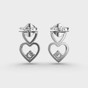 Boucles d'oreilles pendantes en or blanc/rose/jaune 14 carats avec double cœur et diamants de laboratoire pour femmes - Product Image 4