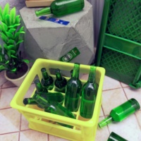 Nouvel Arrivage : Ensemble de Jouets DIY pour Maison de Poupée Miniature Échelle 1:12, en Plastique Moulé, comprenant Chariot, Panier, Bouteilles et Meubles Unisexe, Vert/Jaune