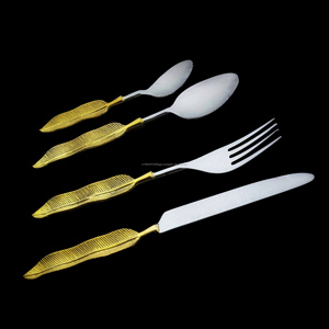 New Look Metal Cutlery Set With Leaf Brass Handle For Hotel Restaurant and Kitchen Used Or Serving <b>Spoon</b> Wedding Party - Product Image 2