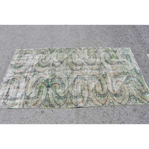 Alfombra turca Vintage, clásica, verde, Beige, 3,7x6,6 pies, área grande, patrón de retazos, material de lana rectangular, látex para la vida de los adolescentes - Product Image 3