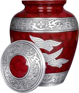 Urna para cenizas humanas-Tamaño 9x7 pulgadas-Rojo con pájaros Grabado Nube Fuego Una urna hermosa y humilde para que sus seres queridos permanezcan - Product Image 4