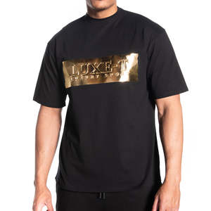 OEM ODM Custom Men's T-Shirt Heavy Weight Oversized Gold Foil Embossed Print 100% Cotton - Product Image 1
