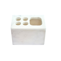 Ensemble de quatre pièces en marbre blanc naturel écologique pour salle de bain : support de brosse à dents, distributeur de dentifrice, gobelet et porte-rasoir