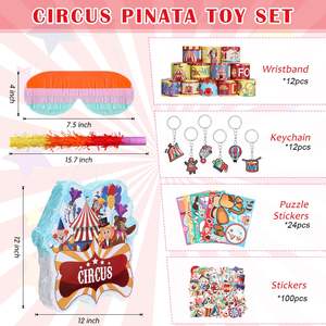 ब्लाइंडफोल्ड बैटन और कंफेटी थप्पड़ कंगन स्टिकर कीचेन क्लोन पिनाटस को सर्कस थीम जन्मदिन पार्टी की सजावट के लिए सेट - Product Image 3
