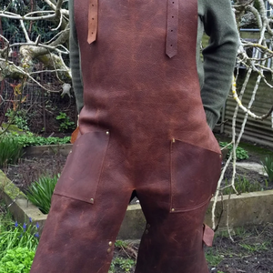 ผ้ากันเปื้อนหนังแยกขาพร้อมสายรัดขาแบบถอดได้ผ้ากันเปื้อนงานทำด้วยมือลายไม้สำหรับช่างตีเหล็กและเวิร์คช็อปช่างฝีมือ - Product Image 6