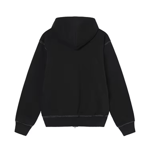 Sweat-shirt zippé épais à double couche coutures contrastées 100% coton sweats à capuche à double fermeture éclair avec logo personnalisé - Product Image 2