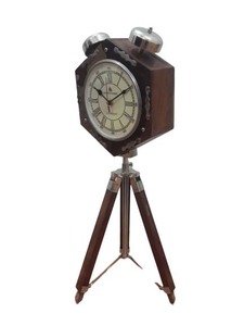 Horloge de table trépied en bois vintage Horloge murale décorative à collectionner Mouvement à quartz Design art déco Affichage à l'aiguille Décor à la maison - Product Image 5