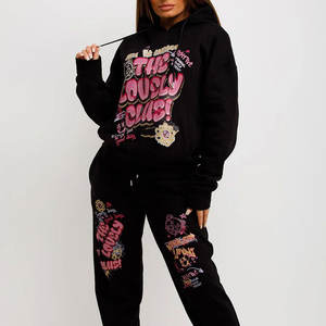 Ensemble survêtement femme hiver imprimé de qualité supérieure, manches longues, capuche et pantalon, 100% coton, style streetwear - Product Image 6