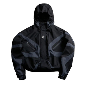 Chaqueta de bombardero con capucha larga Unisex Media cremallera Memoria teñida a prueba de viento Impermeable Ecológico Secado rápido Invierno 100% Poliéster - Product Image 1