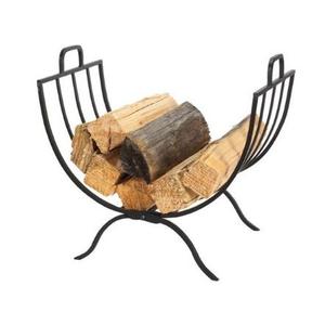 Support en bois moderne avec bûche de bois de chauffage en forme de croissant enduit de poudre noire Accessoires de maison et de jardin pour cheminée à usage intensif - Product Image 1