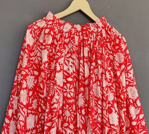 Falda de algodón con estampado de bloques hecha a mano para mujer, tela transpirable con estampado Floral, uso diario cómodo con cintura Natural - Product Image 2