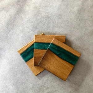 ที่รองแก้วแม่น้ําไม้ - อินเทอร์เซ็ตเซอร์อีพ็อกซี่เดอร์ซ | แฮนด์เมด | ไม้โอ๊ค | บ้าน | ของขวัญ | กาแฟ | ไวน์ | แผ่นรองแก้ว | ที่รองแก้วถ้วย - Product Image 1