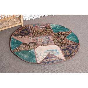 Tapis Patchwork en Laine Beige Vintage Fait Main Grand Tapis Rectangle (3.3X3.3 Ft) Classique pour Vivre pour Couloir Peluche Latex - Product Image 2