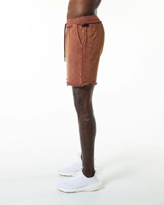 กางเกงขาสั้นผู้ชายสไตล์ไฮสตรีท ย้อมสีแบบแอซิดวอช แฟชั่นพรีเมียม สีซีดแบบซันเฟด ดีไซน์ขาดๆ แบบคัสตอม ไซส์ XS ผ้าวอร์สเต็ดคุณภาพสูง สีพื้น - Product Image 2