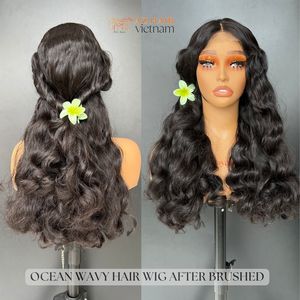 Best Virgin Vietnamese Hair Natural <b>Wave</b> Ocean Wavy Full Length Black for Lace Transparent Closure 150% Density Wig - Product Image 6