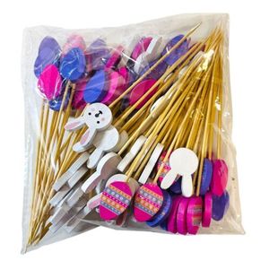Bastoncini da Cocktail in Bambù a Forma di Uovo di Coniglietto Pasquale Fatti a Mano, 5 Pollici, 100 Pezzi per le occasioni - Product Image 1