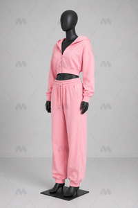เสื้อสเวตเชิ้ตมีฮู้ดสีชมพูแบบครอปมีซิปพร้อมกางเกงจ็อกเกอร์เข้าชุด ใส่สบายๆ แบบลำลองสำหรับฤดูใบไม้ร่วง - Product Image 6