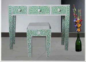 Muebles modernos para sala de estar, mesa auxiliar con incrustaciones de hueso, mesa de consola estrecha de madera, mesa de consola con incrustaciones de hueso, madera en blanco - Product Image 2