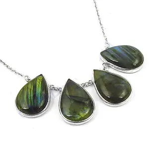 Collier en argent 925 avec pierre précieuse en labradorite en forme de larme pour femmes, plaqué rhodium - Product Image 2