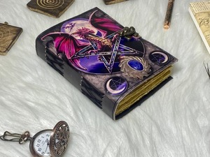 Dragon Vintage Leather Journal Blank Spell Book of Shadows Junk Journal Sun and Moon Journal - Product Image 3
