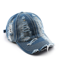 Casquettes de baseball unisexes de haute qualité, élégantes, à visière, en denim délavé à l'acide, couleur délavée, broderie, type denim, polyester/coton, streetwear