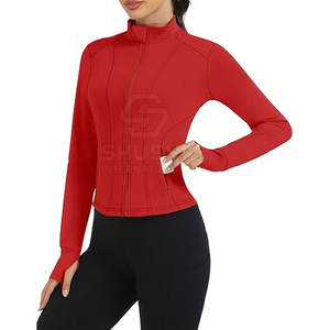 Chaqueta atlética con cremallera para Yoga transpirable ecológica de secado rápido de poliéster/algodón ropa deportiva de manga larga para entrenamiento de gimnasia para mujeres - Product Image 1