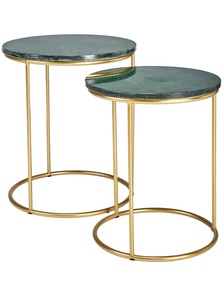 AK โต๊ะข้างทำจากโลหะทรงกลมสีทองสไตล์โมเดิร์นพร้อมด้วยหินอ่อนสีเขียวชุด2ชิ้นสำหรับร้านอาหารและเฟอร์นิเจอร์คาเฟ่ - Product Image 2