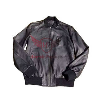 Opción de logotipo personalizado Elegante chaqueta de cuero de bombardero de invierno para los hombres de talla grande disponible al aire libre de gran tamaño chaqueta de cuero en blanco - Product Image 1