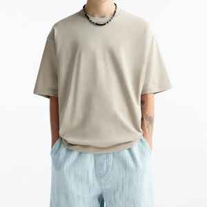 Camiseta de algodón de color sólido de alta calidad para hombre con hombros caídos cuello redondo de gran tamaño logotipo personalizado 100% algodón - Product Image 1