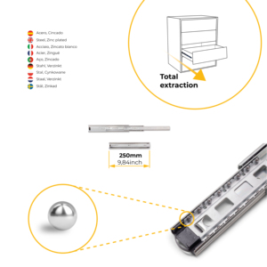 Emuca Set di 5 guide per cassetti con cuscinetti a sfera in zinco a estensione completa 45mm di altezza 250mm di profondità - Product Image 4