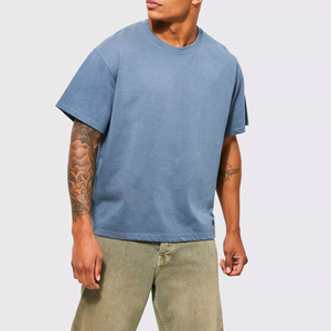 Camiseta Extra Grande de Corte Cuadrado para Hombre, Algodón Peinado Sólido, Personalizable, Cuello Pequeño, Hombros Caídos, Logotipo Frontal, Estilo Urbano, Económica - Product Image 3