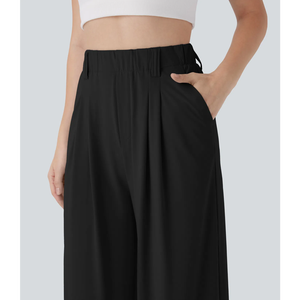 <b>Women's</b> Fashion Active Wear Wide Leg Pants High Waist Baggy <b>Trousers</b> Lace Bow Decoration Office Lady Casual Style for <b>Summer</b> - Product Image 3