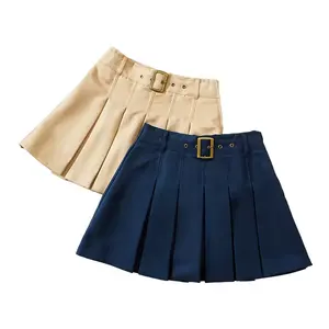 लड़कियों के लिए प्लीटेड स्कर्ट खाकी बच्चों के लिए नेवी ब्लू एकेडमी स्टाइल प्राथमिक स्कूल वर्दी स्कर्ट