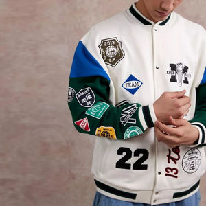 เสื้อแจ็กเก็ตทีมเบสบอลผ้ากำมะหยี่แขนหนังขนสัตว์ปักคำ - Product Image 5